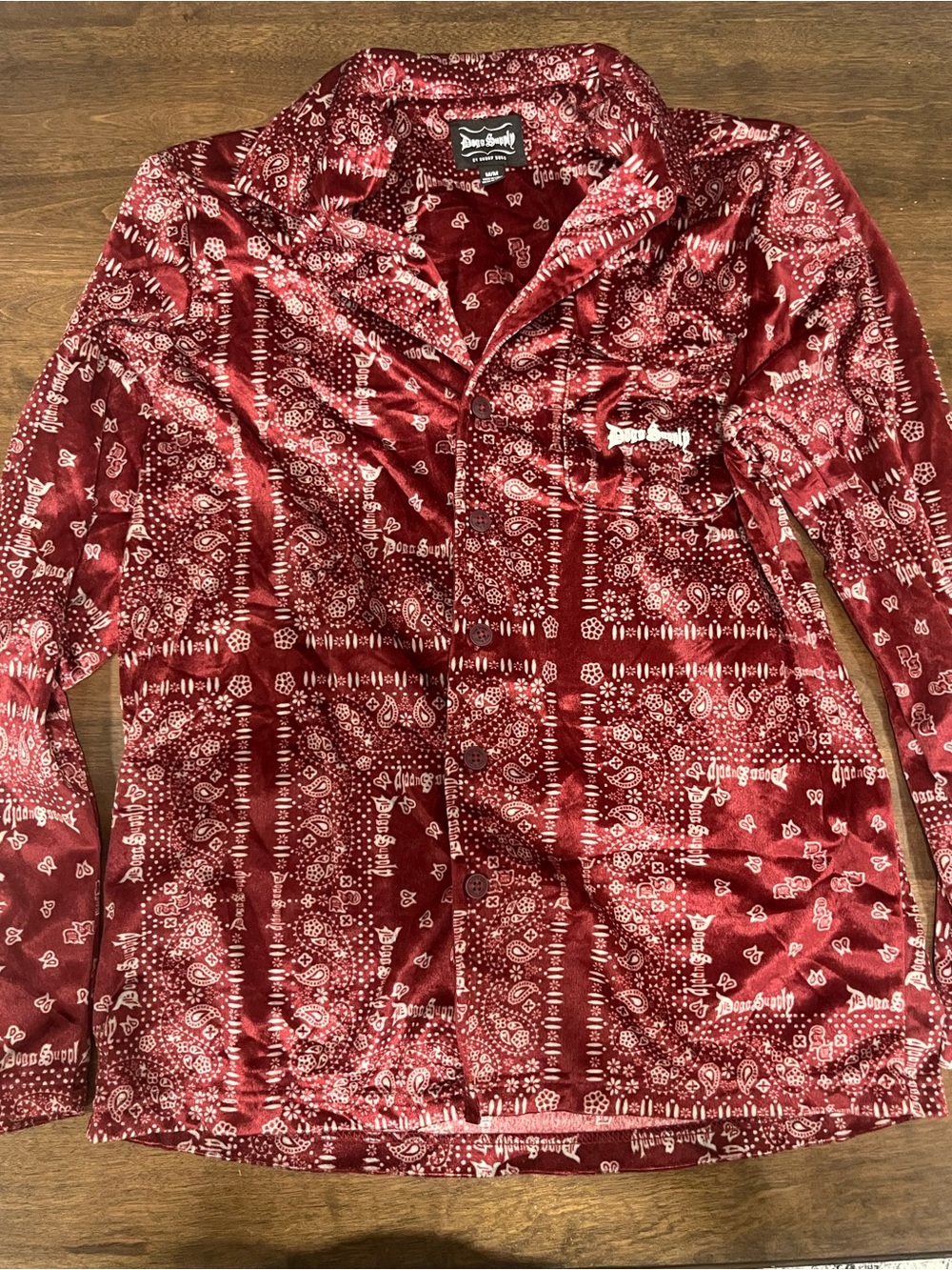 Dogg Supply by Snoop Dogg Pajama Shirt Mens M Burgundy Bandana Paisley